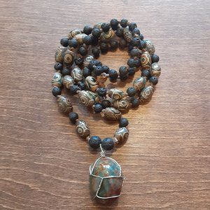 AWESOME- Bloodstone/ DZI Agate/ Black Lava Stone/ Hemp- Knotted Necklace